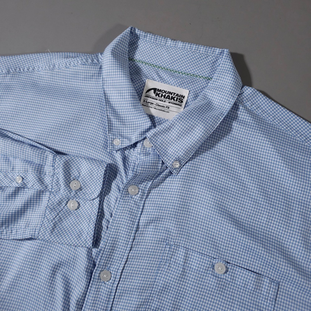 Mountain Khakis Passport EC Shirt Mens XL Blue Gingham Long Sleeve Button Down
